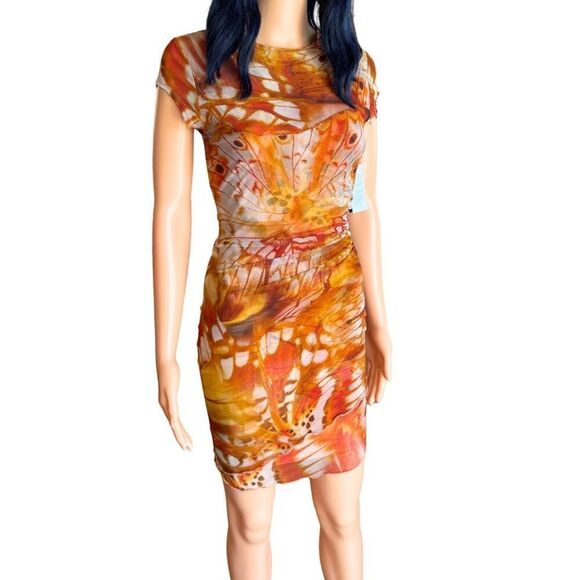 NWT Guess Eco Aida Orange Butterfly Mini Dress - Picture 4 of 8